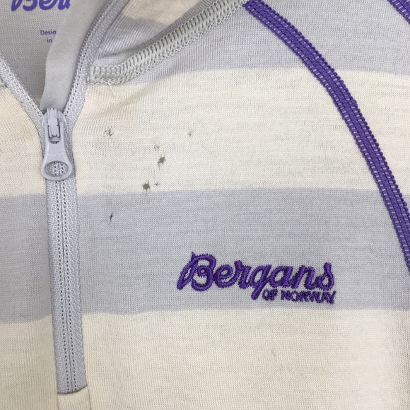 Wool Base Layer Quarter Zip Top Gray White Stripe Women’s S Bergans of Norway - Picture 5 of 12